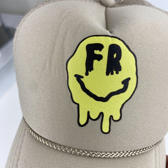 OTTO Melting Smiley Face FR Hat Mesh Snapback Foam Trucker Rope Cap Beige Yellow - Picture 9 of 9